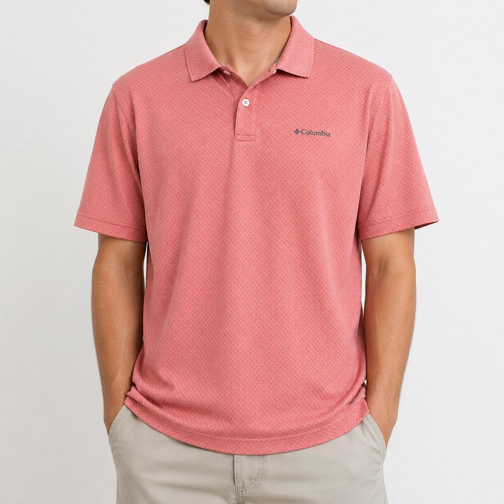 Columbia Pink Textured Golf Polo Short Sleeve Sz L